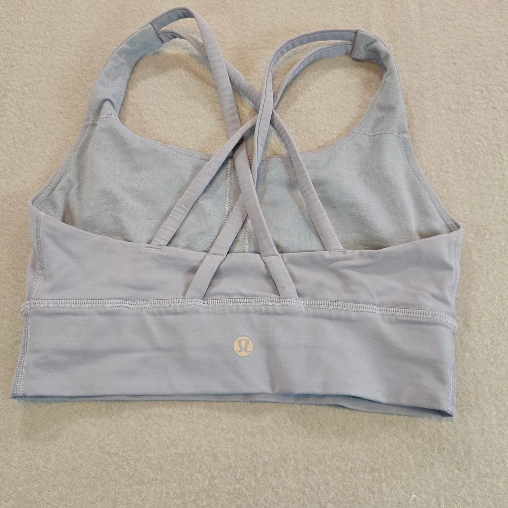 Lululemon Energy Bra Longline Womens 4 Blue Lavender Strappy Back Medium Support